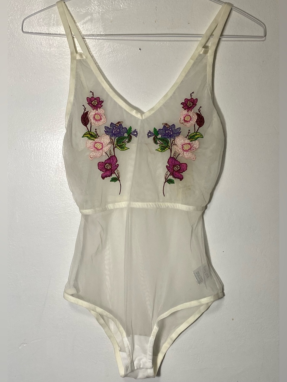 Sheer Ivory Floral Embroidered Chemise Bodysuit